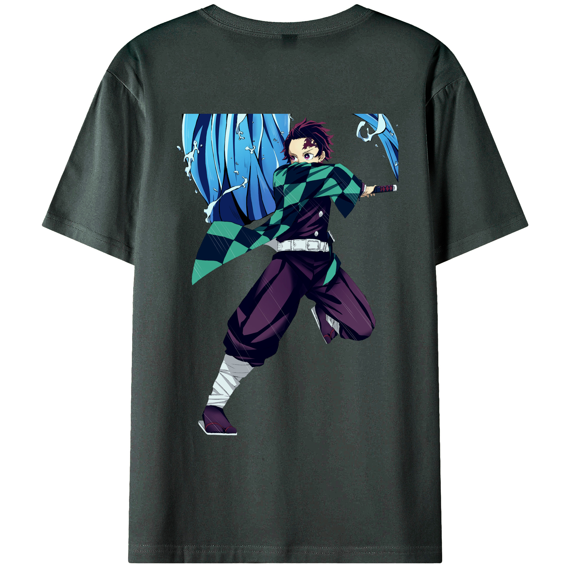 （画像用） 鬼滅の刃 竈門 炭治郎／かまど たんじろう Kamado Tanjirou 綿100％ メンズ半袖Tシャツ（バックプリント） 通気性